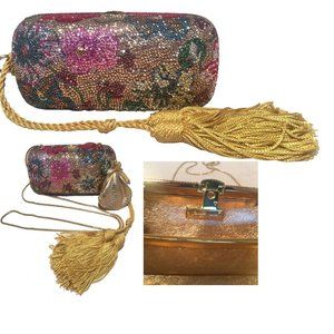 Judith Leiber Swarovski Crystal Floral Minaudiere with Tassel Rope